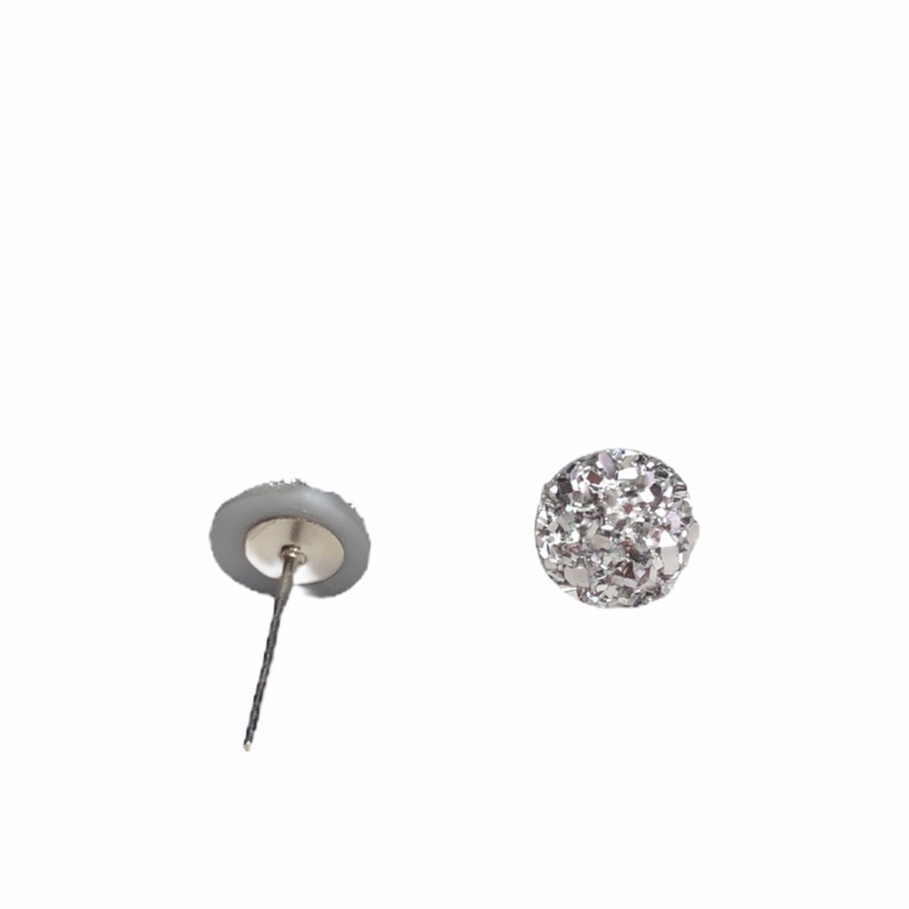 Silver Faux Druzy 8mm Post Back Stud Earrings! - Picture 3 of 16
